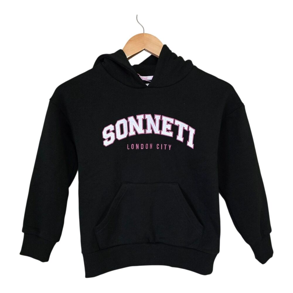 Sonneti London Varsity Pullover Hoodie Youth Girls Size Small 8-10 NWT Black